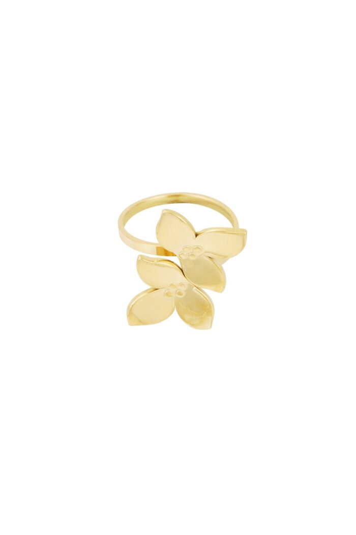 Ring flower duo goud